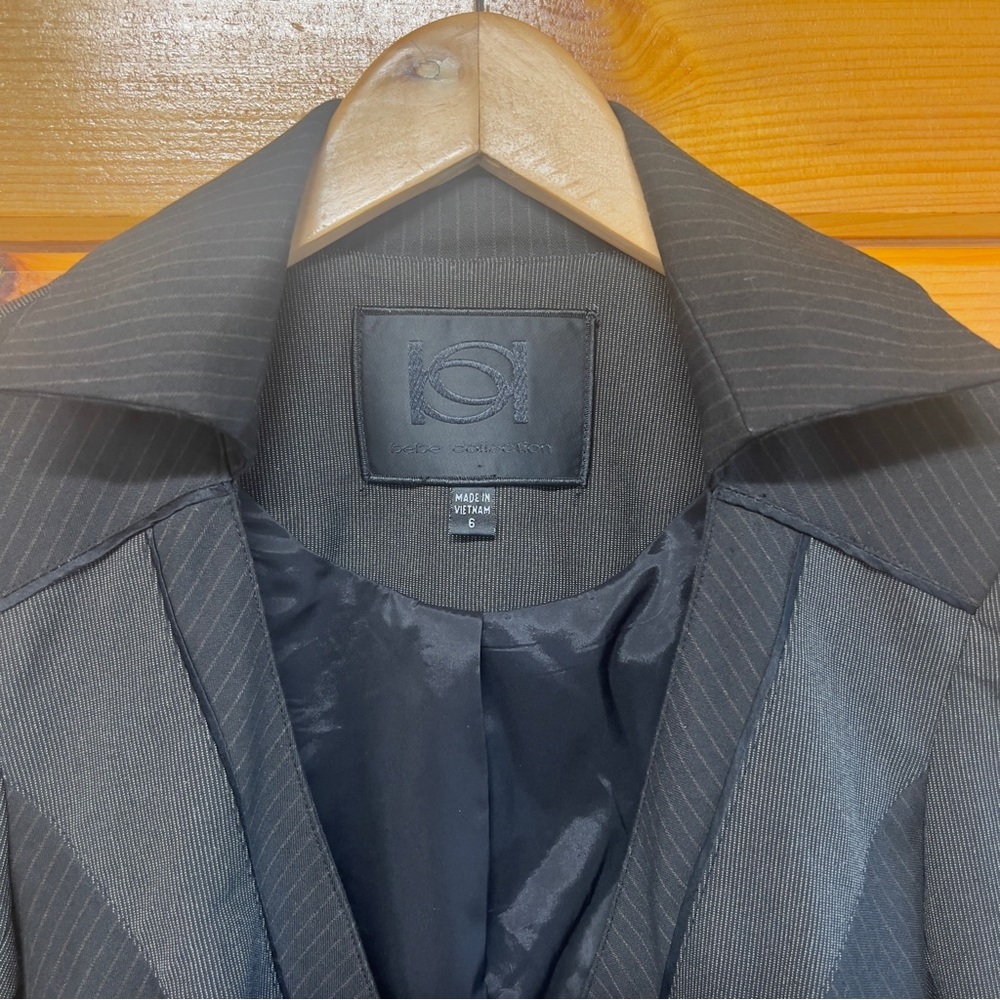 Elegant bebe Collection Half Zip Long Sleeve Collated Lined grey camel Blazer 6 - Picture 2 of 4
